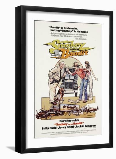 Smokey and the Bandit, from Left: Jackie Gleason, Burt Reynolds, Sally Field, 1977-null-Framed Art Print