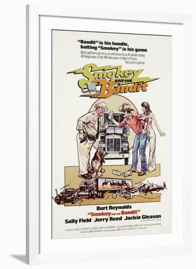 Smokey and the Bandit, from Left: Jackie Gleason, Burt Reynolds, Sally Field, 1977-null-Framed Art Print