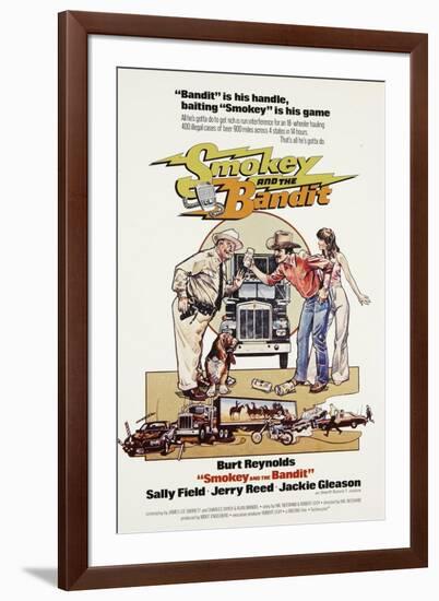 Smokey and the Bandit, from Left: Jackie Gleason, Burt Reynolds, Sally Field, 1977-null-Framed Art Print