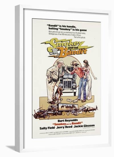 Smokey and the Bandit, from Left: Jackie Gleason, Burt Reynolds, Sally Field, 1977-null-Framed Art Print