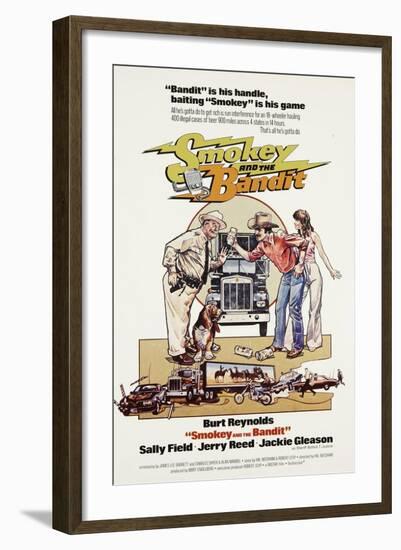 Smokey and the Bandit, from Left: Jackie Gleason, Burt Reynolds, Sally Field, 1977-null-Framed Art Print