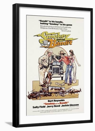 Smokey and the Bandit, from Left: Jackie Gleason, Burt Reynolds, Sally Field, 1977-null-Framed Art Print