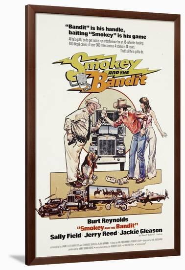 Smokey and the Bandit, from Left: Jackie Gleason, Burt Reynolds, Sally Field, 1977-null-Framed Art Print