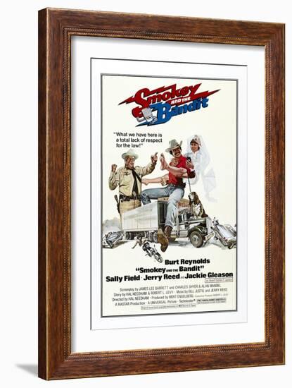 Smokey and the Bandit, from Left: Jackie Gleason, Burt Reynolds, Sally Field, 1977-null-Framed Art Print