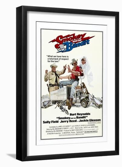 Smokey and the Bandit, from Left: Jackie Gleason, Burt Reynolds, Sally Field, 1977-null-Framed Art Print