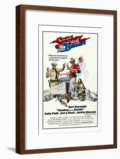 Smokey and the Bandit, from Left: Jackie Gleason, Burt Reynolds, Sally Field, 1977-null-Framed Art Print