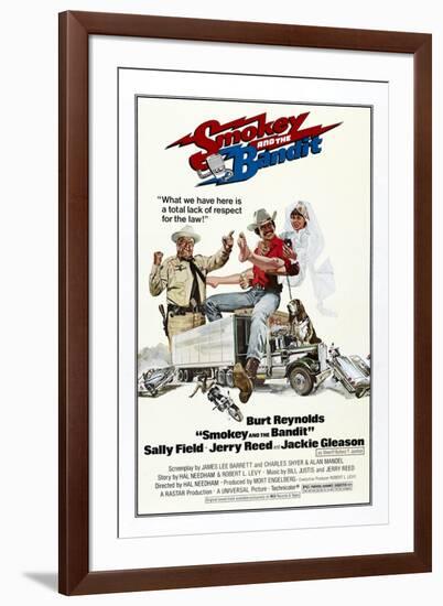 Smokey and the Bandit, from Left: Jackie Gleason, Burt Reynolds, Sally Field, 1977-null-Framed Art Print