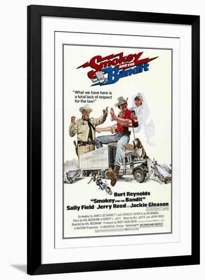 Smokey and the Bandit, from Left: Jackie Gleason, Burt Reynolds, Sally Field, 1977-null-Framed Art Print