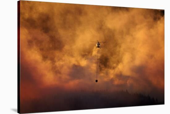 Smokey sunset and helicopter fighting fire at Burnside, Dunedin, South Island, New Zealand-David Wall-Stretched Canvas