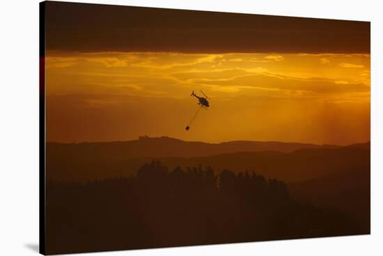 Smokey sunset and helicopter fighting fire at Burnside, Dunedin, South Island, New Zealand-David Wall-Stretched Canvas