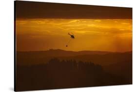 Smokey sunset and helicopter fighting fire at Burnside, Dunedin, South Island, New Zealand-David Wall-Stretched Canvas