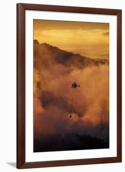 Smokey sunset and helicopter fighting fire at Burnside, Dunedin, South Island, New Zealand-David Wall-Framed Photographic Print