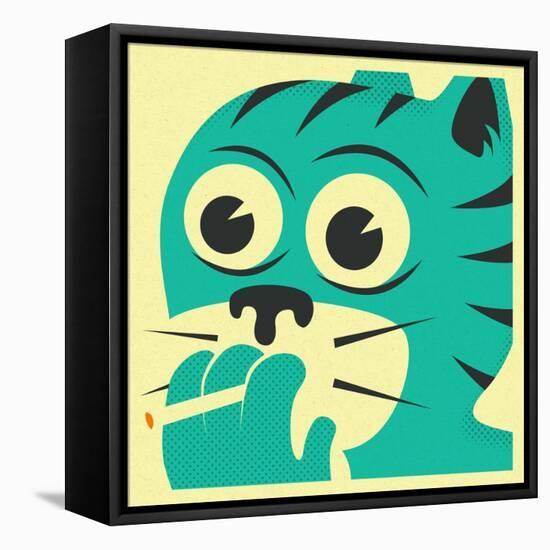 Smoking Cat-Jazzberry Blue-Framed Stretched Canvas
