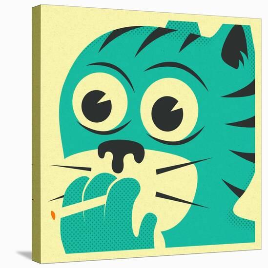 Smoking Cat-Jazzberry Blue-Stretched Canvas