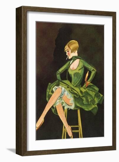 Smoking Flapper in Green Cocktail Dress-null-Framed Art Print