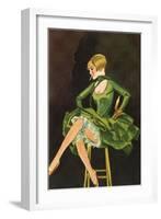 Smoking Flapper in Green Cocktail Dress-null-Framed Art Print