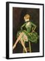 Smoking Flapper in Green Cocktail Dress-null-Framed Art Print