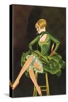Smoking Flapper in Green Cocktail Dress-null-Stretched Canvas