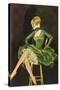 Smoking Flapper in Green Cocktail Dress-null-Stretched Canvas