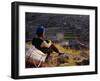 Smoking Her Pipe, a Naxi Woman Rests after Crossing a Precarious Pipe Bridge High Above the Yangtse-Amar Grover-Framed Photographic Print