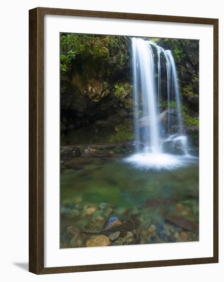 Smoky Mountain Natioanl Park: a Hiker Running Behind Grotto Falls-Brad Beck-Framed Photographic Print