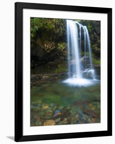 Smoky Mountain Natioanl Park: a Hiker Running Behind Grotto Falls-Brad Beck-Framed Photographic Print