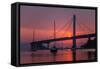 Smoky Sunrise Glow at East Span Bay Bridge Boats Harbor Oakland Treasure Island-Vincent James-Framed Stretched Canvas