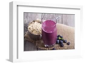 Smoothie with Blueberries and Oatmeal-Elena Veselova-Framed Photographic Print