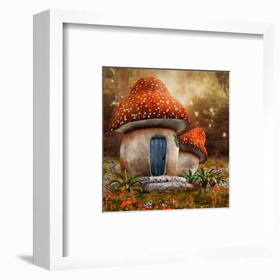 Smurfs Mushroom Meadow Cottage-null-Framed Art Print