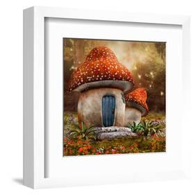 Smurfs Mushroom Meadow Cottage-null-Framed Art Print