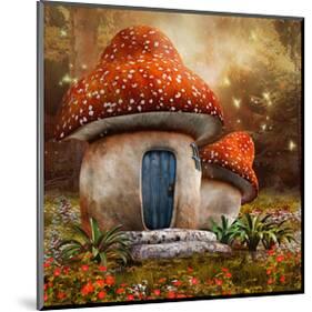 Smurfs Mushroom Meadow Cottage-null-Mounted Art Print