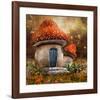 Smurfs Mushroom Meadow Cottage-null-Framed Art Print