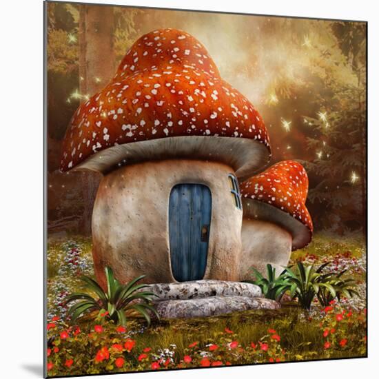 Smurfs Mushroom Meadow Cottage-null-Mounted Art Print