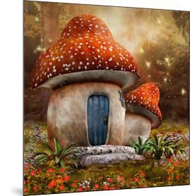 Smurfs Mushroom Meadow Cottage-null-Mounted Art Print