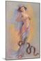 Snake and Woman with Hands on Breasts-null-Mounted Art Print