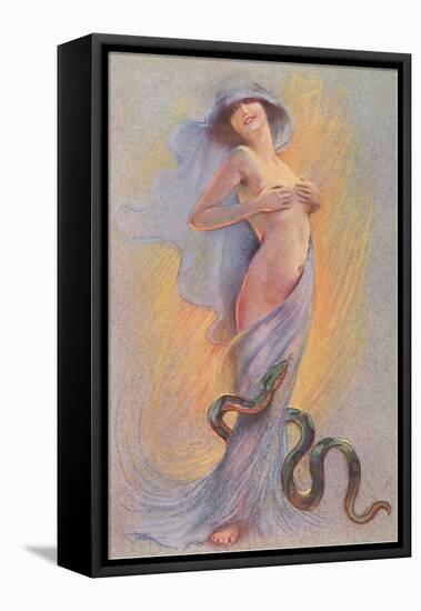 Snake and Woman with Hands on Breasts-null-Framed Stretched Canvas