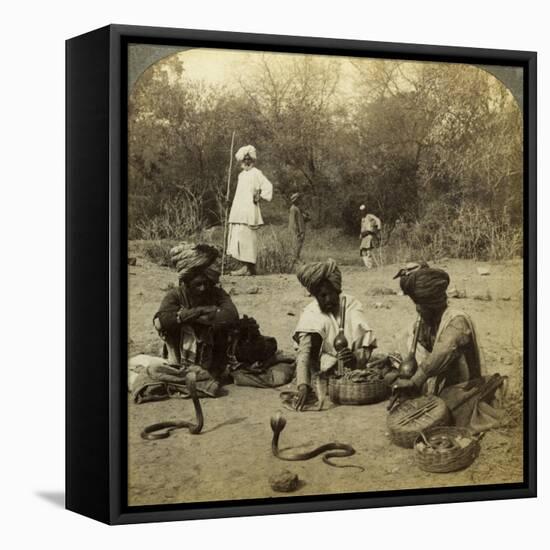 Snake Charmers, Delhi, India-Underwood & Underwood-Framed Stretched Canvas