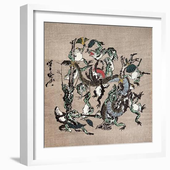 Snake Extermination of by Frog-Kyosai Kawanabe-Framed Giclee Print