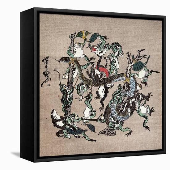 Snake Extermination of by Frog-Kyosai Kawanabe-Framed Stretched Canvas