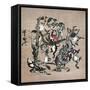 Snake Extermination of by Frog-Kyosai Kawanabe-Framed Stretched Canvas