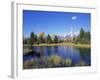 Snake River and Autumn Woodland, with Grand Tetons Behind, Grand Teton National Park, Wyoming, USA-Pete Cairns-Framed Photographic Print