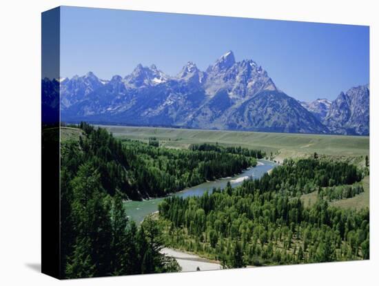 Snake River Cutting Through Terrace 2000M Below Summits, Grand Teton National Park, Wyoming, USA-Tony Waltham-Stretched Canvas