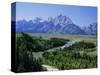 Snake River Cutting Through Terrace 2000M Below Summits, Grand Teton National Park, Wyoming, USA-Tony Waltham-Stretched Canvas