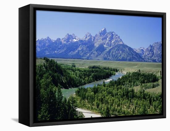 Snake River Cutting Through Terrace 2000M Below Summits, Grand Teton National Park, Wyoming, USA-Tony Waltham-Framed Stretched Canvas