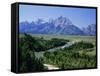 Snake River Cutting Through Terrace 2000M Below Summits, Grand Teton National Park, Wyoming, USA-Tony Waltham-Framed Stretched Canvas