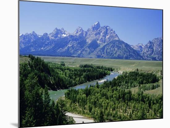 Snake River Cutting Through Terrace 2000M Below Summits, Grand Teton National Park, Wyoming, USA-Tony Waltham-Mounted Photographic Print