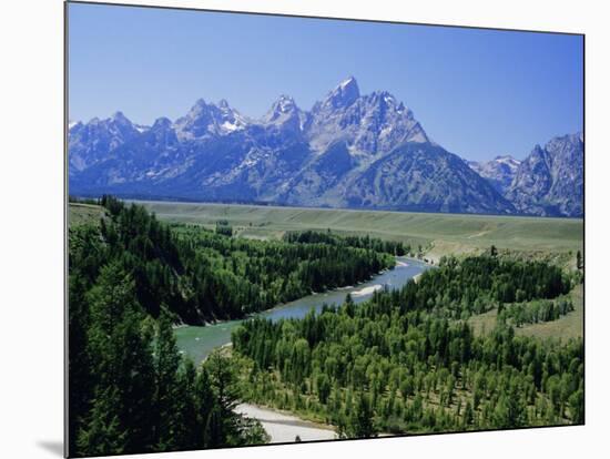 Snake River Cutting Through Terrace 2000M Below Summits, Grand Teton National Park, Wyoming, USA-Tony Waltham-Mounted Photographic Print