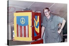 Snapshot of Army Soldier with Peace Sign in Vietnam, Ca. 1970-null-Stretched Canvas