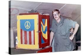 Snapshot of Army Soldier with Peace Sign in Vietnam, Ca. 1970-null-Stretched Canvas