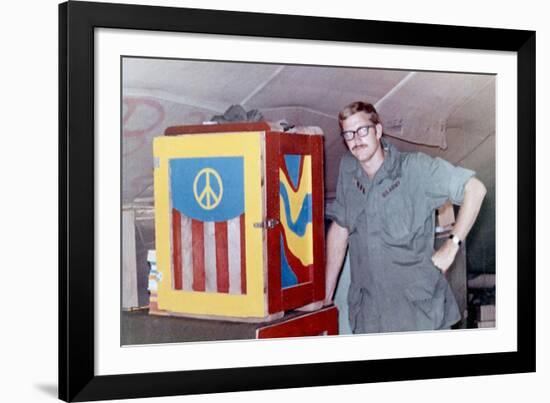 Snapshot of Army Soldier with Peace Sign in Vietnam, Ca. 1970-null-Framed Photographic Print